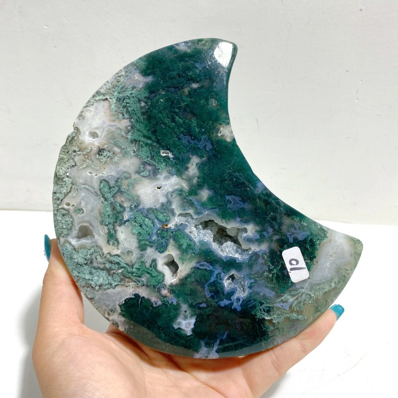 2 Pieces Large Moss Agate Moon With Stand 5 - Wholesale Crystals