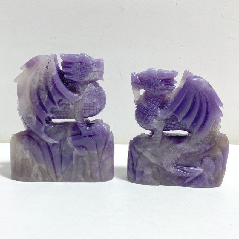 2 Pieces Purple Jade Flying Dragon Castle Carving -Wholesale Crystals