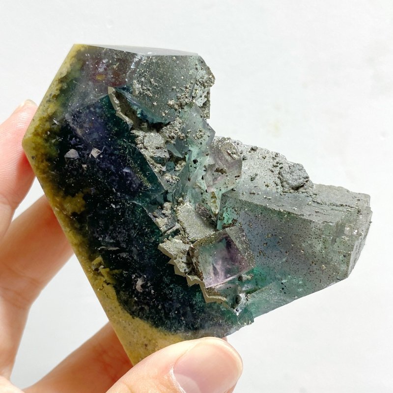 20 Pieces Blue Fluorite Mixed Pyrite Raw Side Tower Point -Wholesale Crystals