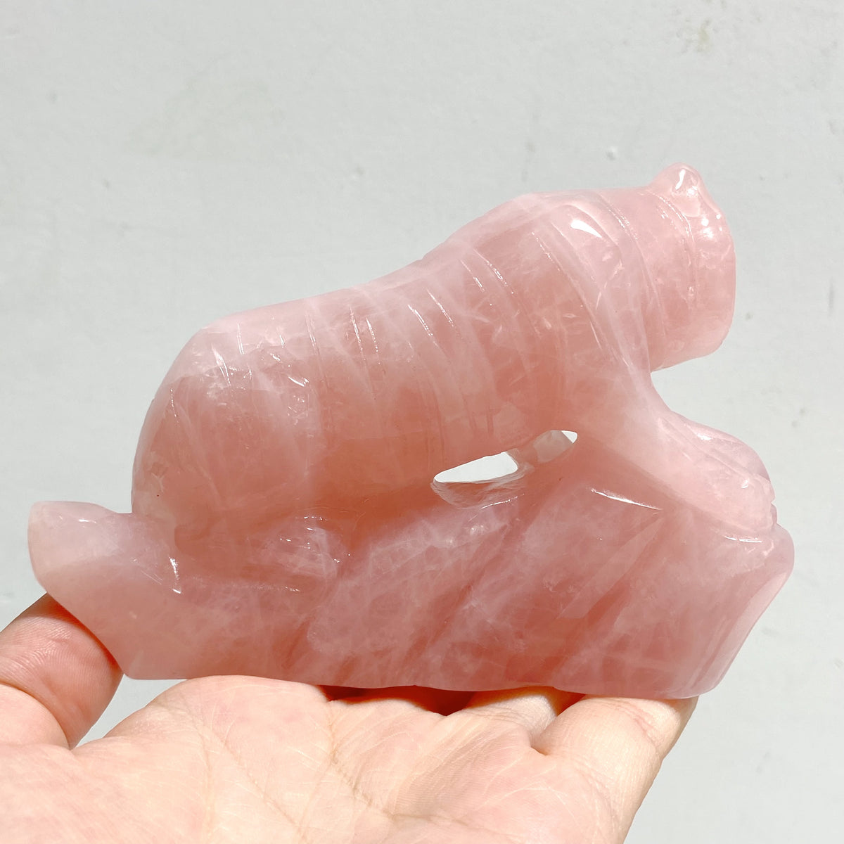 3 Pieces Beautiful Rose Quartz Leopard Carving