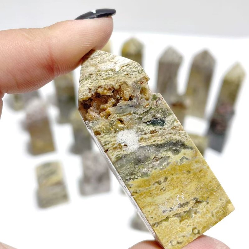 24 Pieces Beautiful Vein Ocean Jasper Four - sided Tower Points - Wholesale Crystals