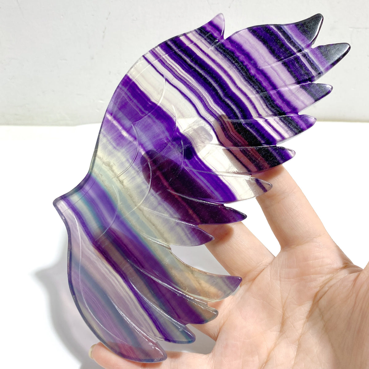 Beautiful Rainbow Fluorite Symmetry Owl Wing Carving With Stand