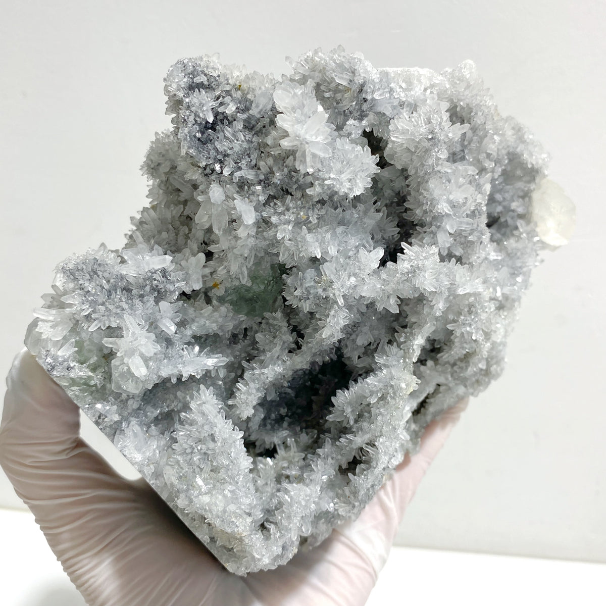 3 Pieces Large Black Clear Quartz Cluster Mixed Calcite Specimen
