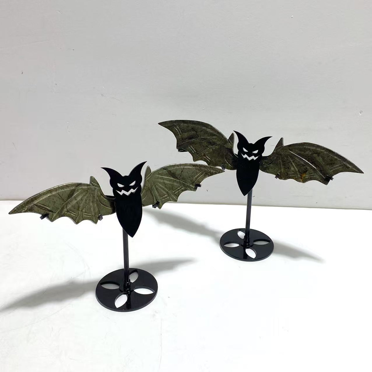 4 Pairs Pyrite Bat Wing Carving With Stand