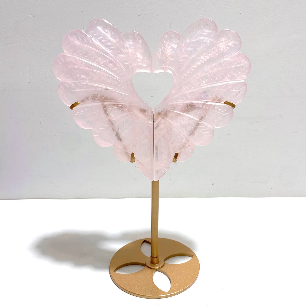 Unique Rose Quartz Heart Carving With Stand