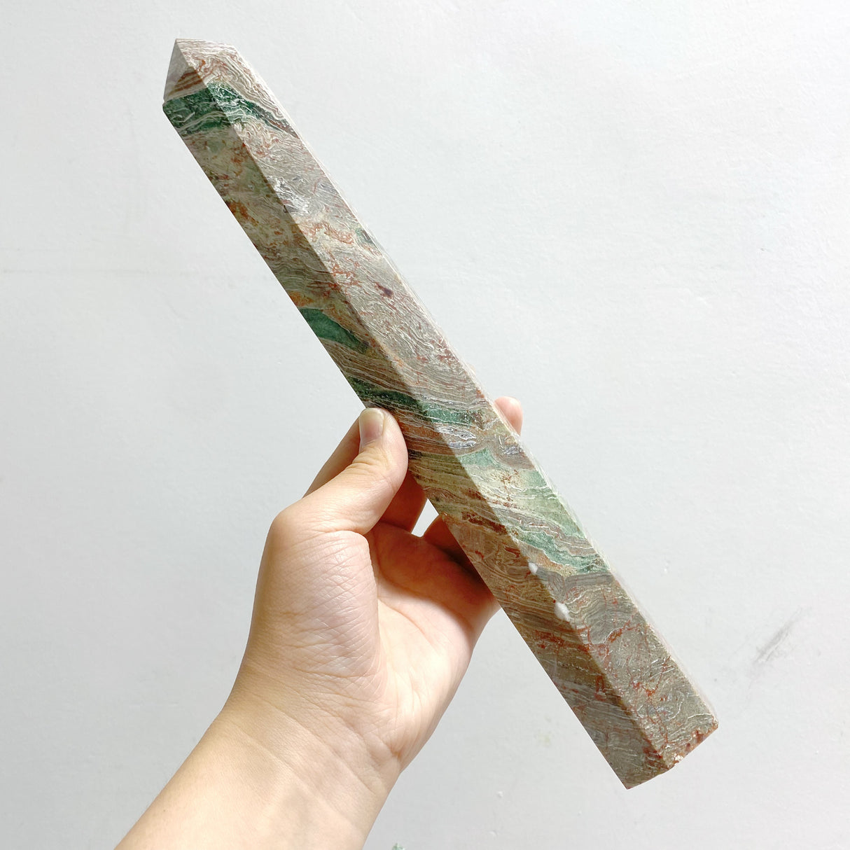 5 Pieces Tall Green Stripe Jasper Point #4