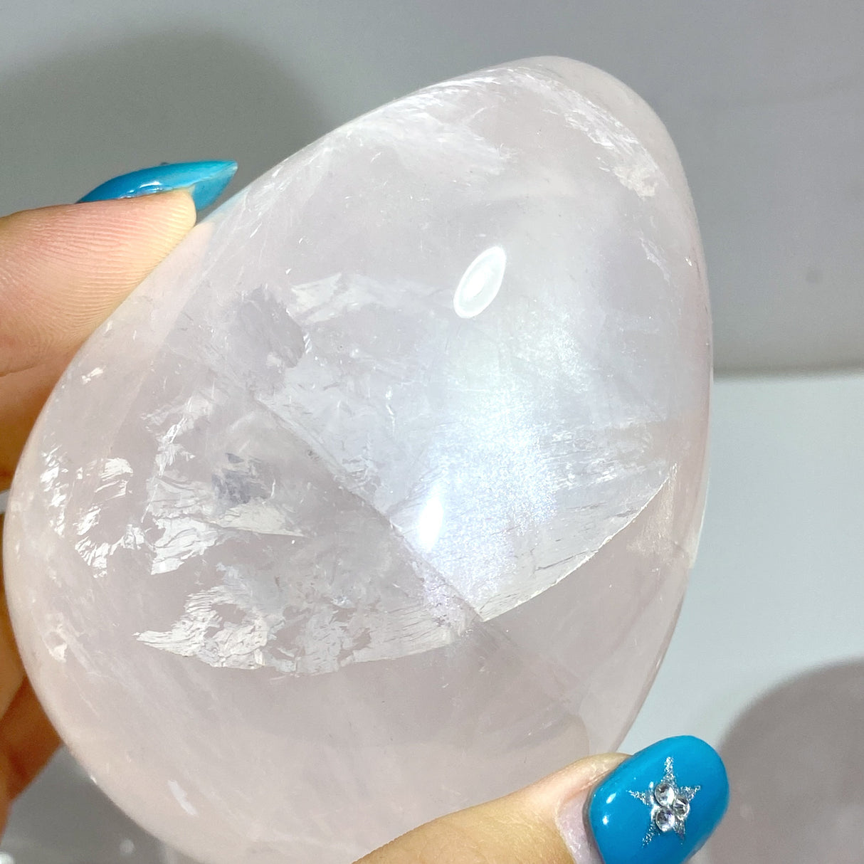 12 Pieces Six Star Line Rose Quartz Eggs With Rainbow