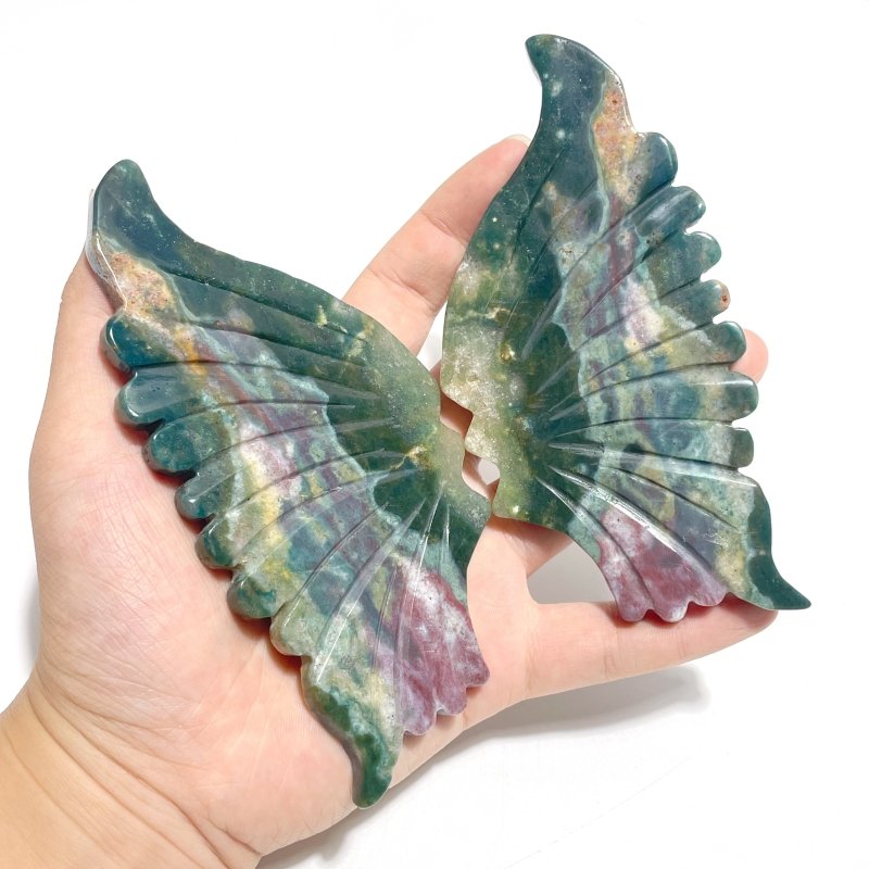 3 Pairs 8th Vein Ocean Jasper Butterfly Wing Carving With Stand 1 - Wholesale Crystals