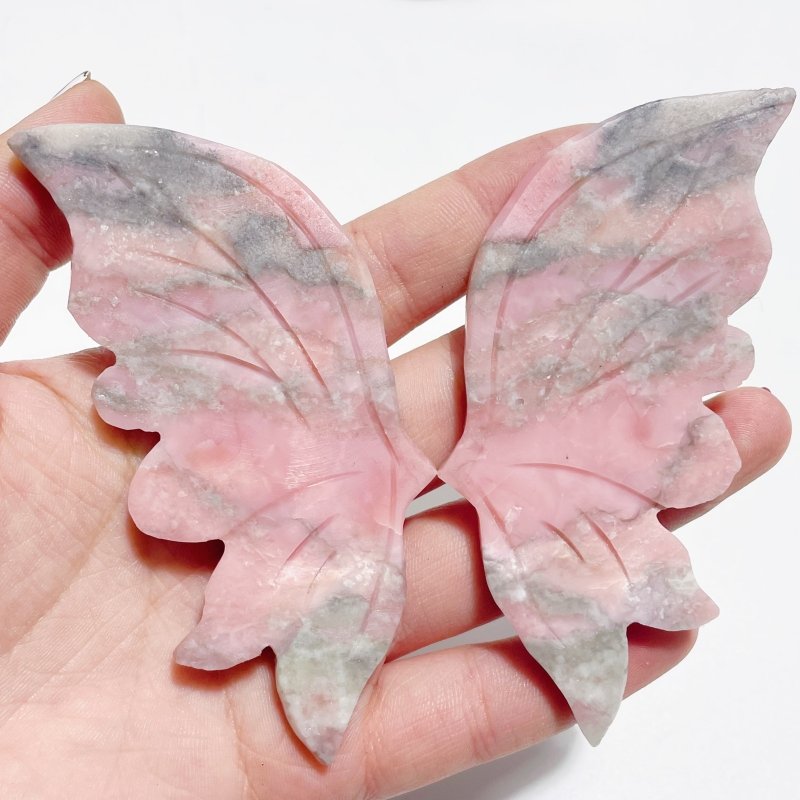 3 Pairs Cute Pink Opal Butterfly Wing Carving With Stand - Wholesale Crystals