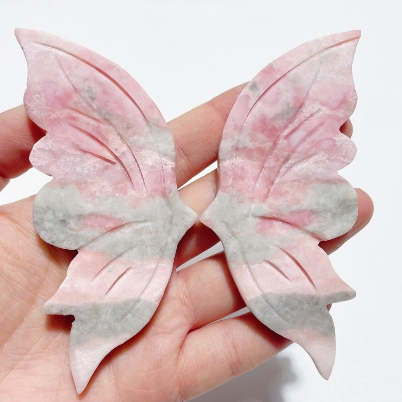 3 Pairs Cute Pink Opal Butterfly Wing Carving With Stand - Wholesale Crystals