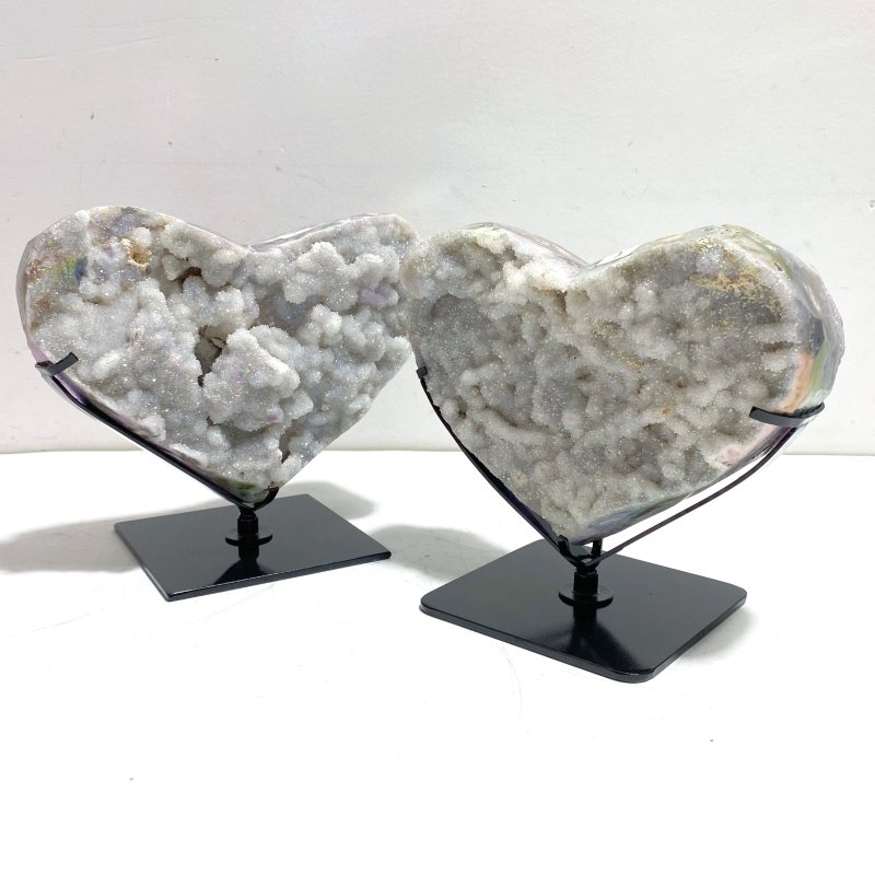 3 Pieces Aura Quartz Cluster Heart With Stand 4 - Wholesale Crystals