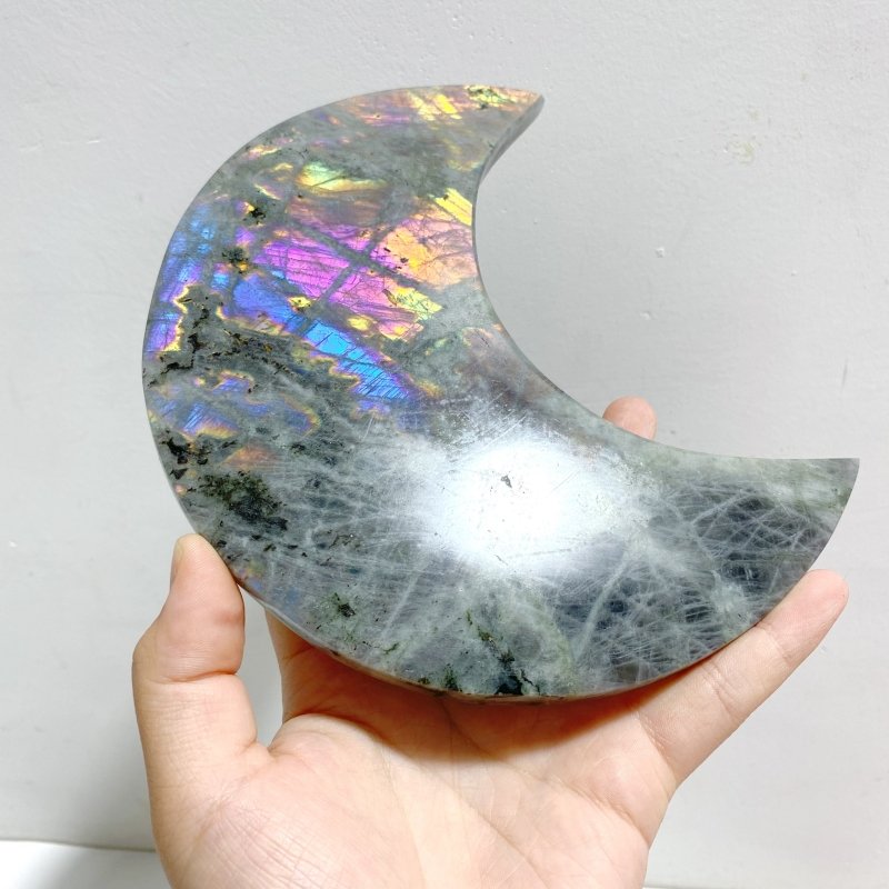 3 Pieces Beautiful Labradorite Moon Carving With Stand - Wholesale Crystals