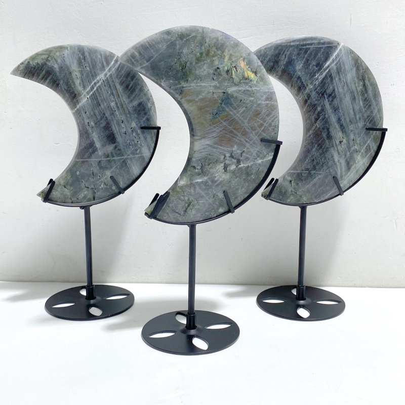 3 Pieces Beautiful Labradorite Moon Carving With Stand -Wholesale Crystals