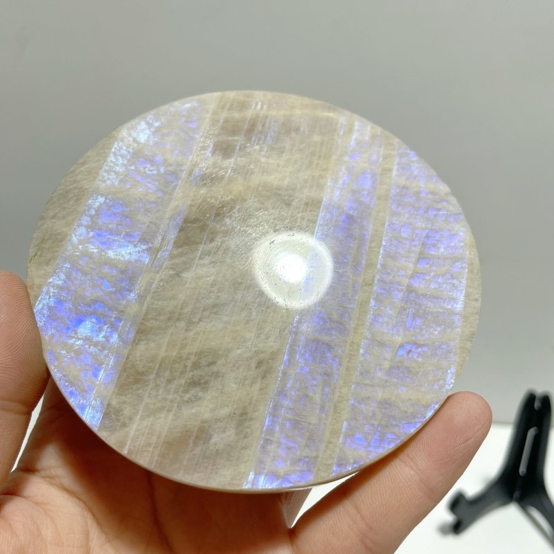 3 Pieces Blue Moonstone Round Plate Home Decor With Plastic Base - Wholesale Crystals