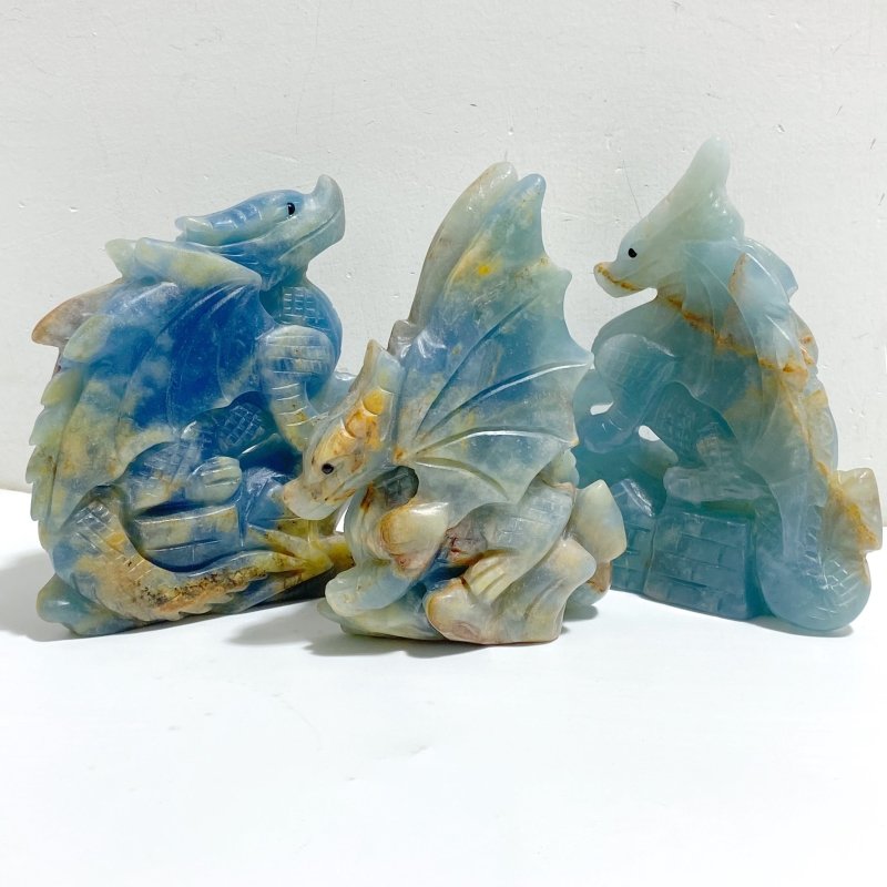 3 Pieces Blue Onyx Flying Dragon Castle Carving -Wholesale Crystals
