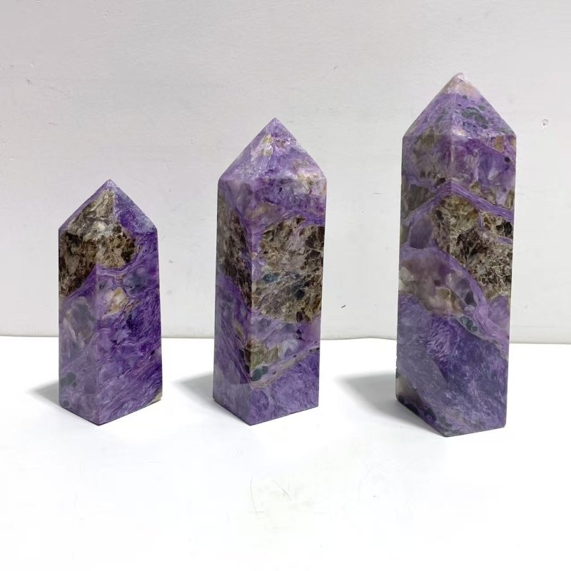 3 Pieces Charoite Four - sided Tower Point - Wholesale Crystals