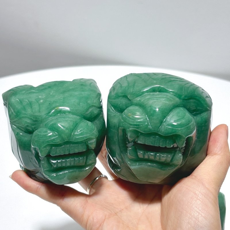 3 Pieces Green Aventurine Tiger Head Carving - Wholesale Crystals