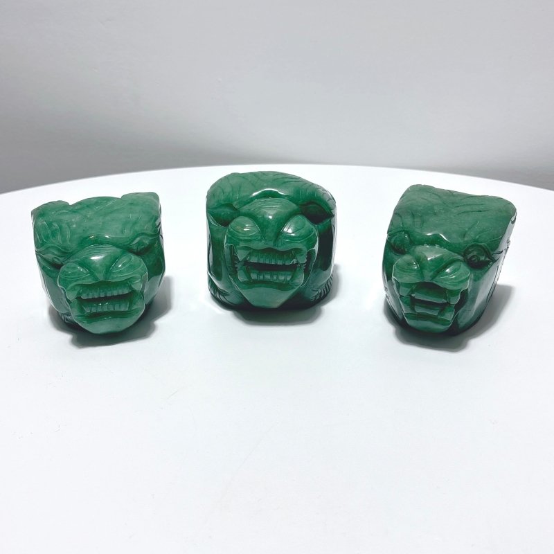 3 Pieces Green Aventurine Tiger Head Carving - Wholesale Crystals