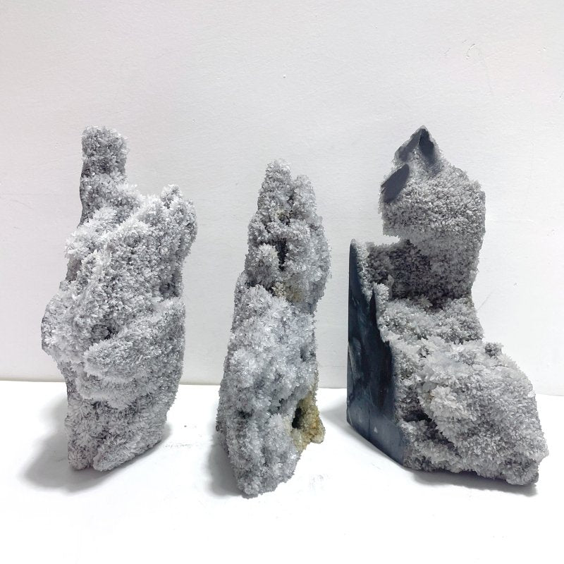 3 Pieces Large Black Clear Quartz Cluster Raw Side Tower - Wholesale Crystals