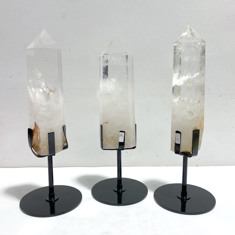 3 Pieces Large Clear Quartz Point Raw Bottom With Stand 2 - Wholesale Crystals