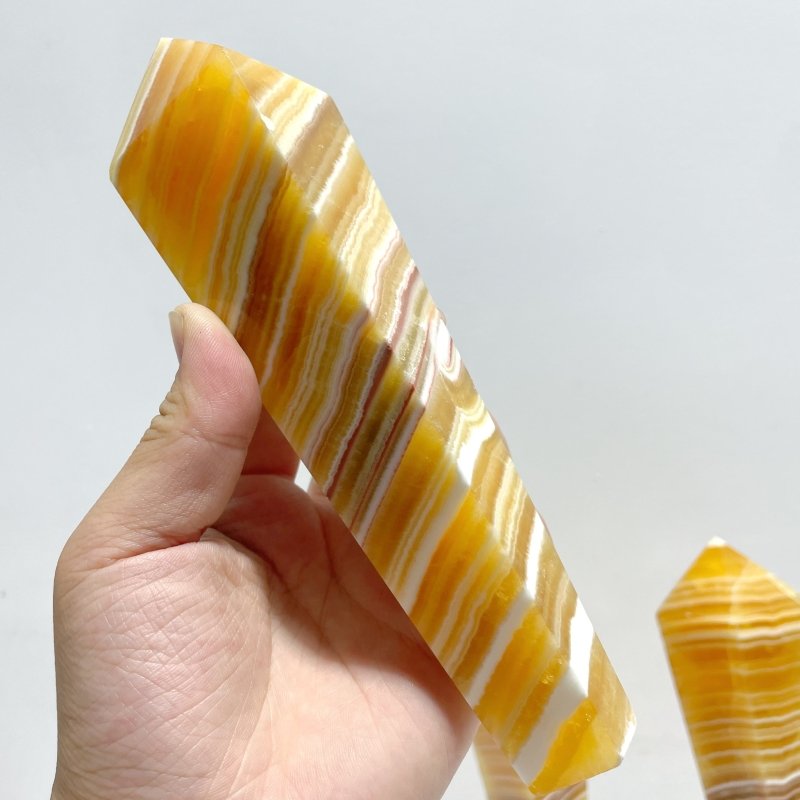 3 Pieces Yellow Calcite Magic Scepter Wand Points With Stand - Wholesale Crystals