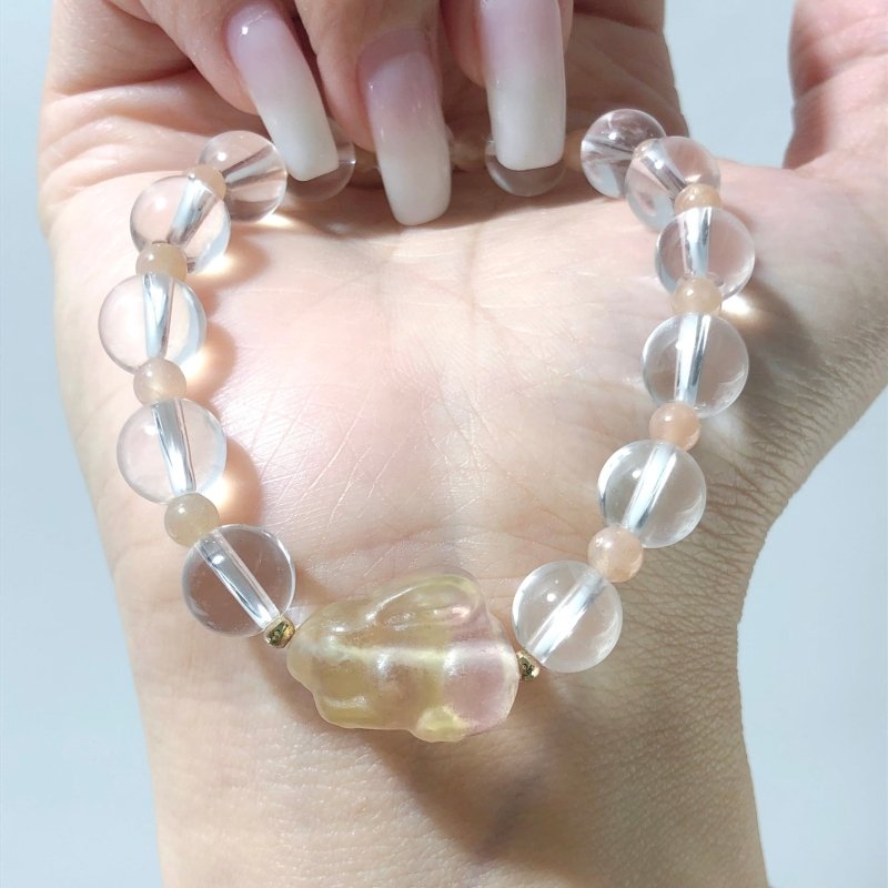 3 Types Fluorite Rabbit With Clear Quartz Bracelet Wholesale Original Design - Wholesale Crystals