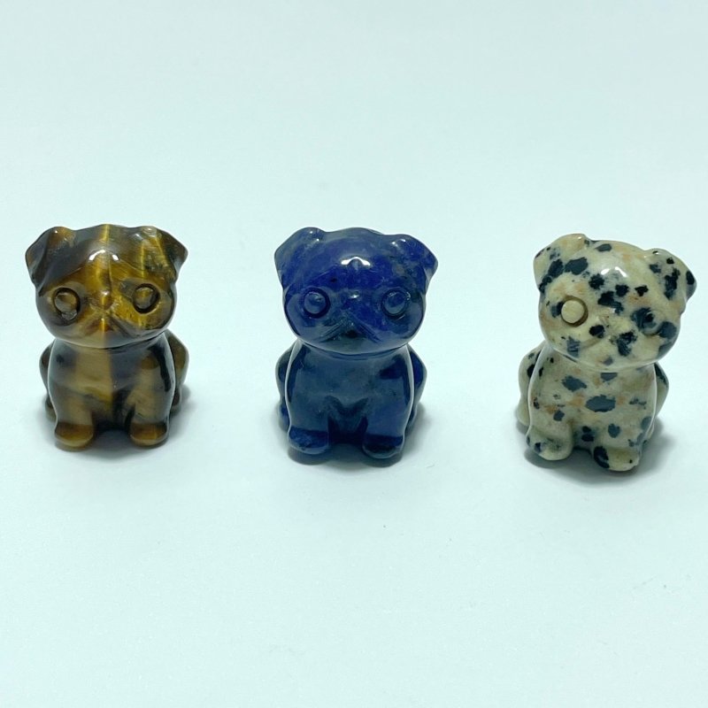 3 Types Mini Dog Carving Wholesale Tiger Eye Sodalite Dalmatian - Wholesale Crystals