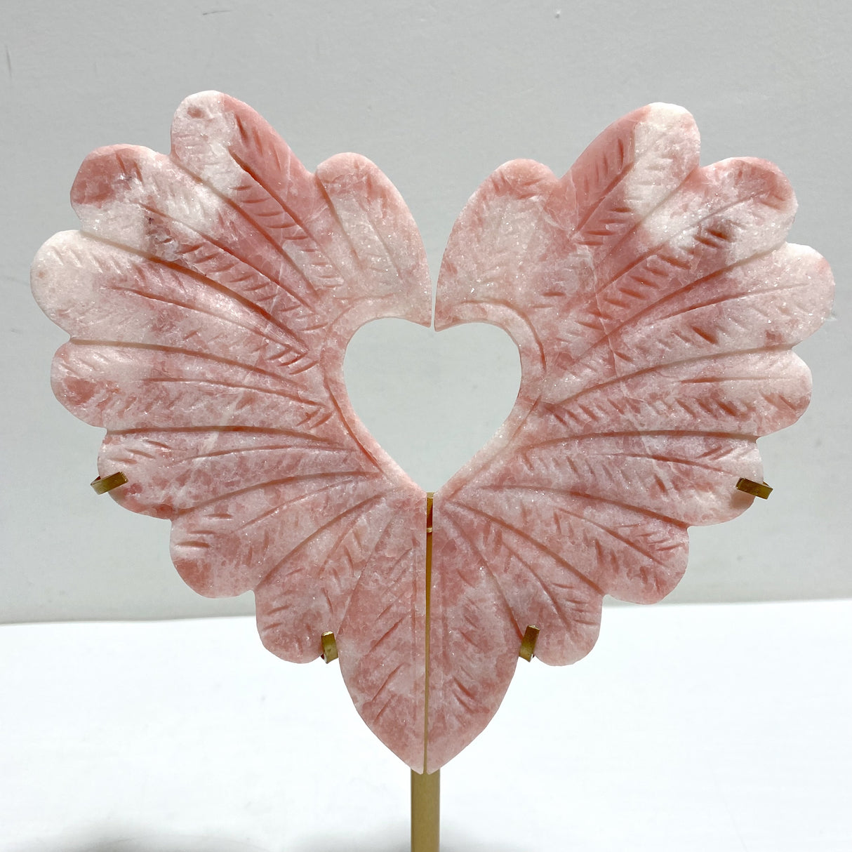 2 Pieces Pink Opal Heart Carving With Stand