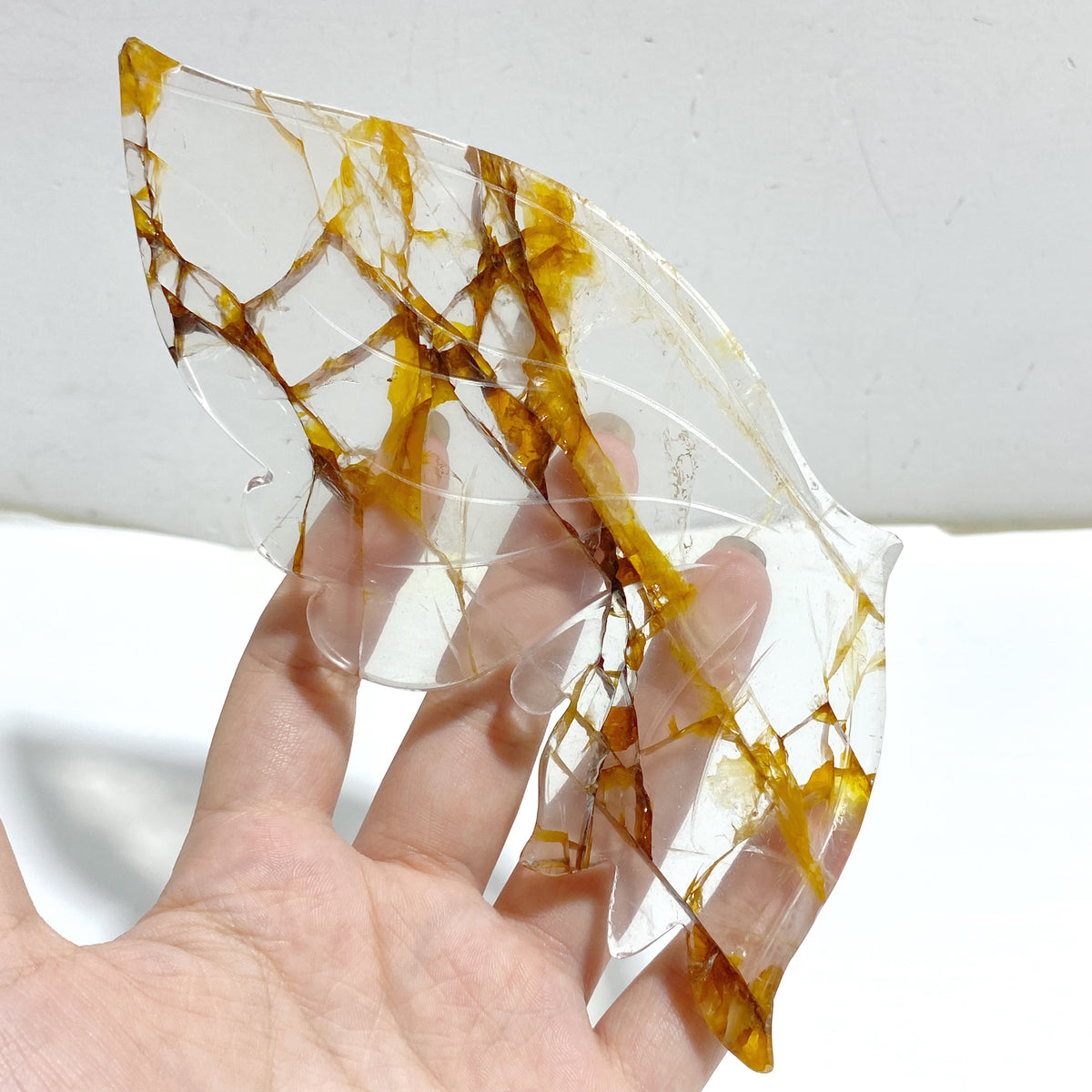 Golden Hematoid Quartz Fire Quartz Butterfly Wing Carving With Stand