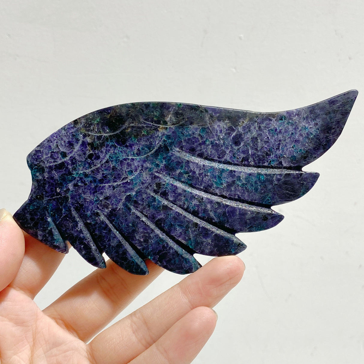 Fluorite Mixed Blue Apatite Heart Wing Carving With Stand