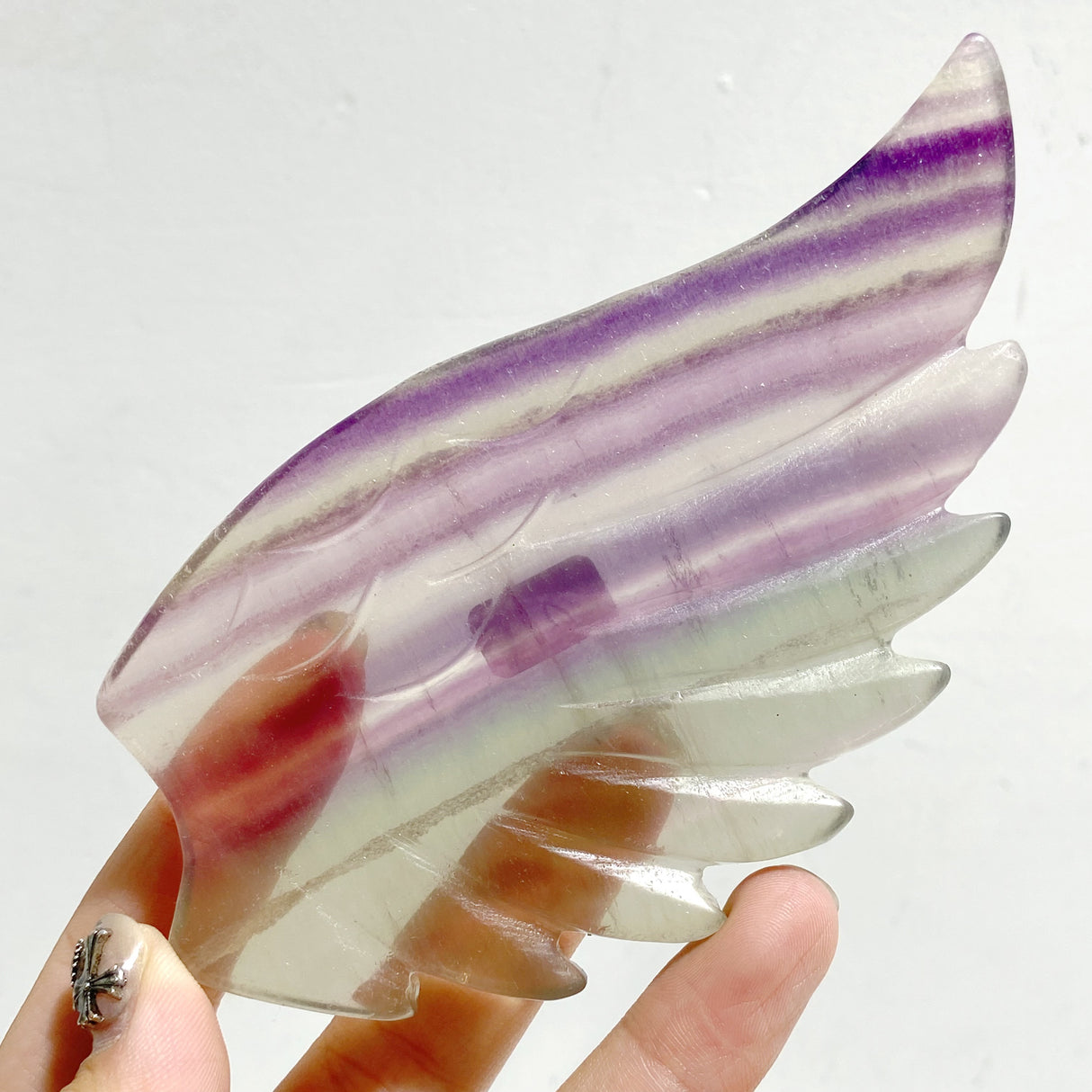 Unique Symmetrical Fluorite Heart Wing Carving With Stand