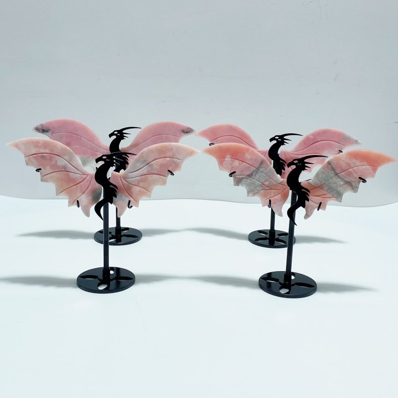 4 Pairs Pink Opal Flying Dragon Wing With Stand - Wholesale Crystals