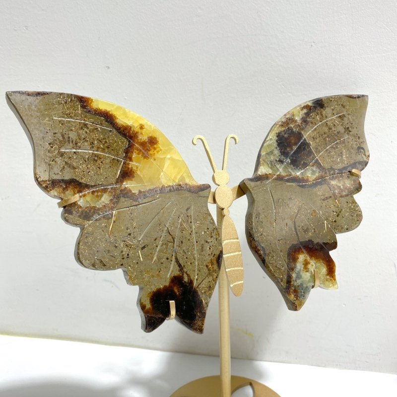 4 Pairs Septarian Butterfly Wing Carving With Stand 2 - Wholesale Crystals
