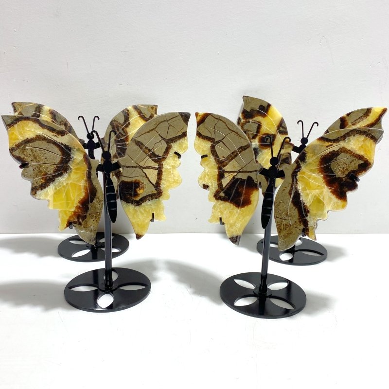 4 Pairs Septarium Butterfly Wing Carving With Stand 2 - Wholesale Crystals