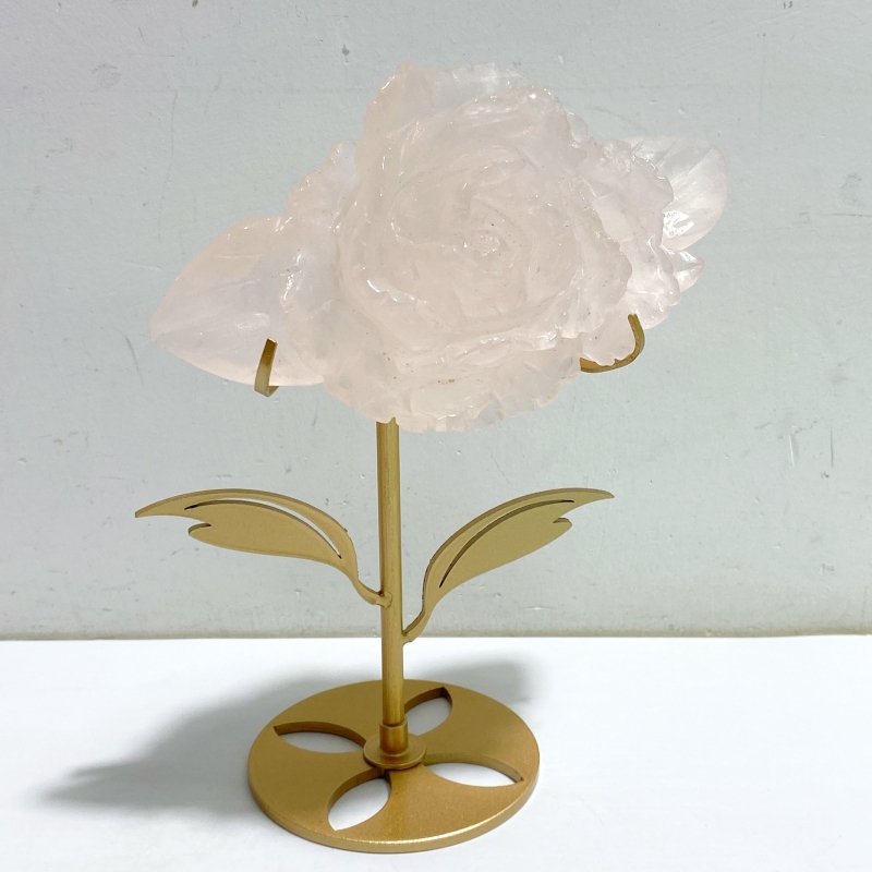 4 Pieces Beautiful Rose Quartz Flower Carving With Stand -Wholesale Crystals