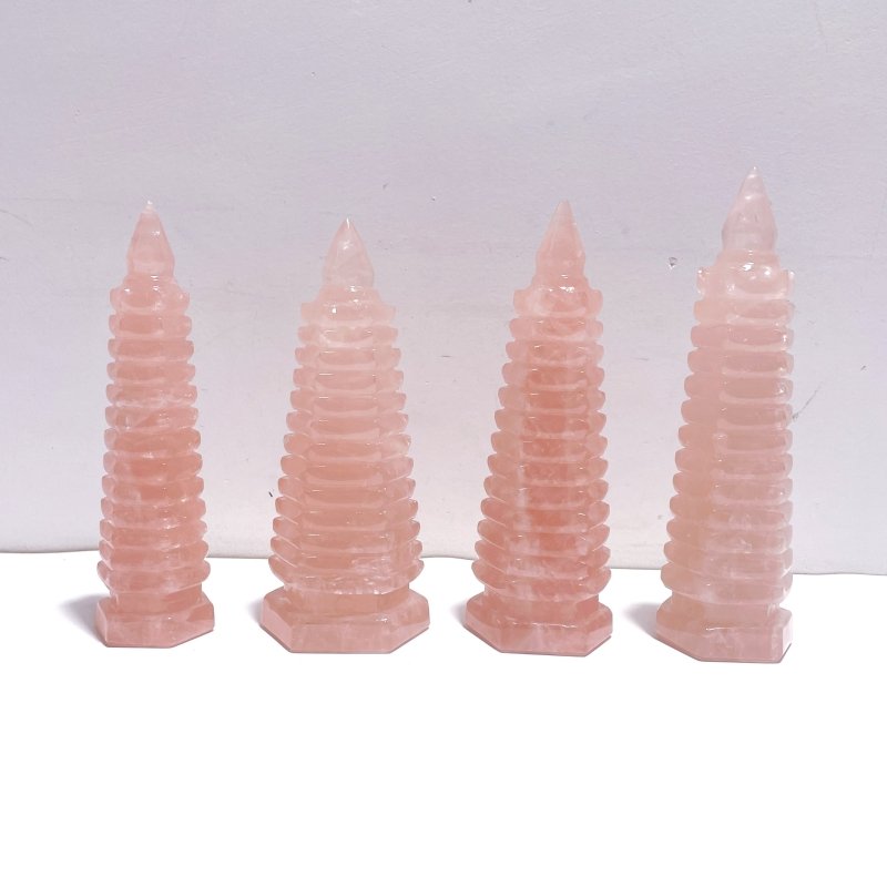 4 Pieces Beautiful Rose Quartz Wenchang Tower 13 - level Pagoda - Wholesale Crystals
