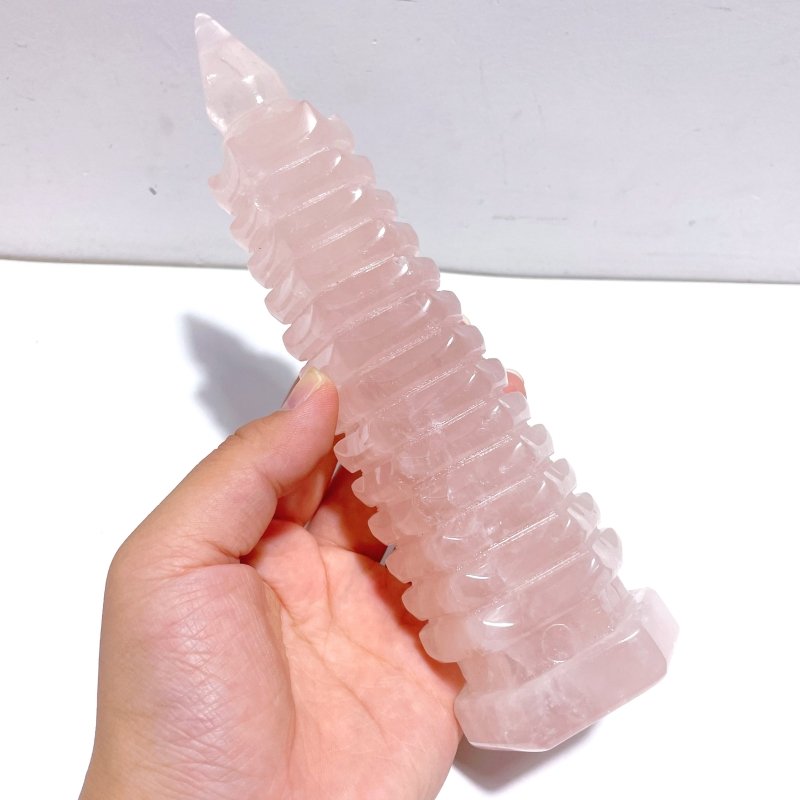 4 Pieces Beautiful Rose Quartz Wenchang Tower 13 - level Pagoda - Wholesale Crystals