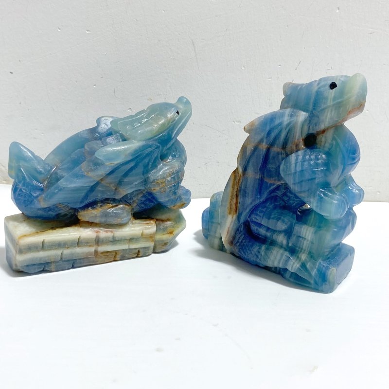 4 Pieces Blue Onyx Flying Dragon Castle Carving -Wholesale Crystals