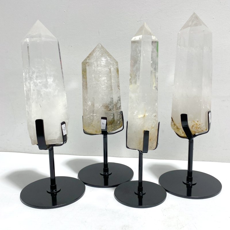 4 Pieces Large Clear Quartz Point Raw Bottom With Stand 5 - Wholesale Crystals