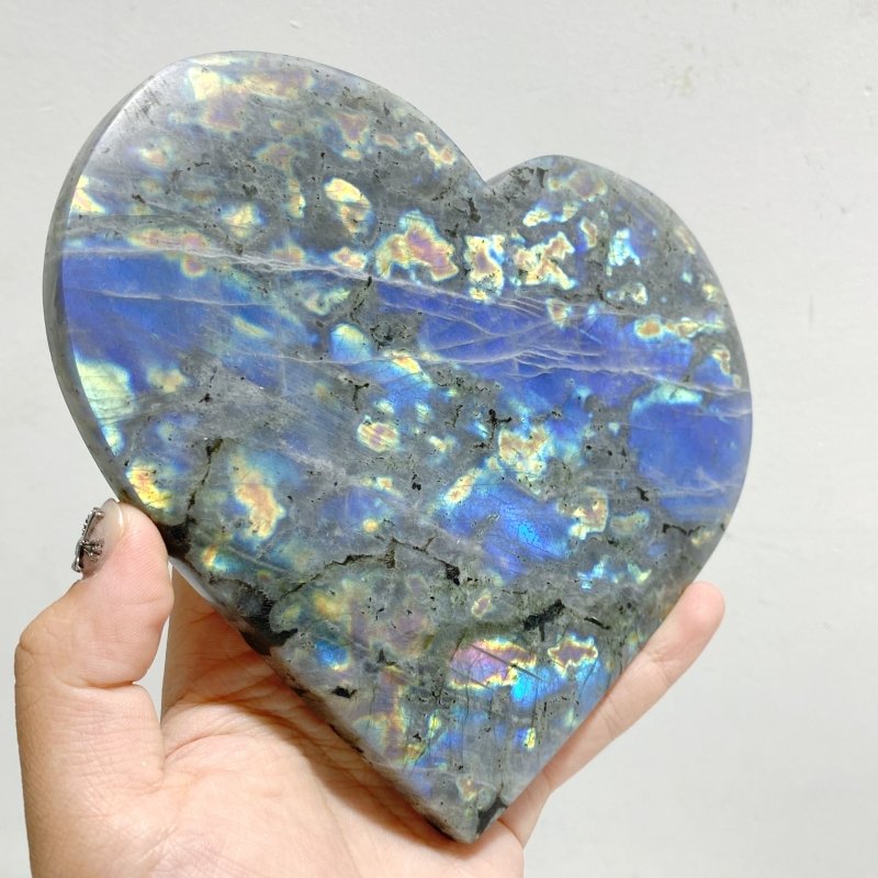 4 Pieces Large Labradorite Heart With Stand -Wholesale Crystals
