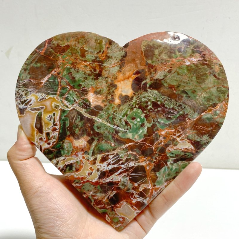 4 Pieces Large Money Agate Heart With Stand -Wholesale Crystals