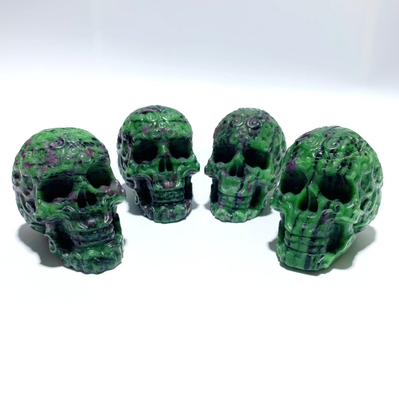 4 Pieces Ruby Zoisite Skull Carving - Wholesale Crystals