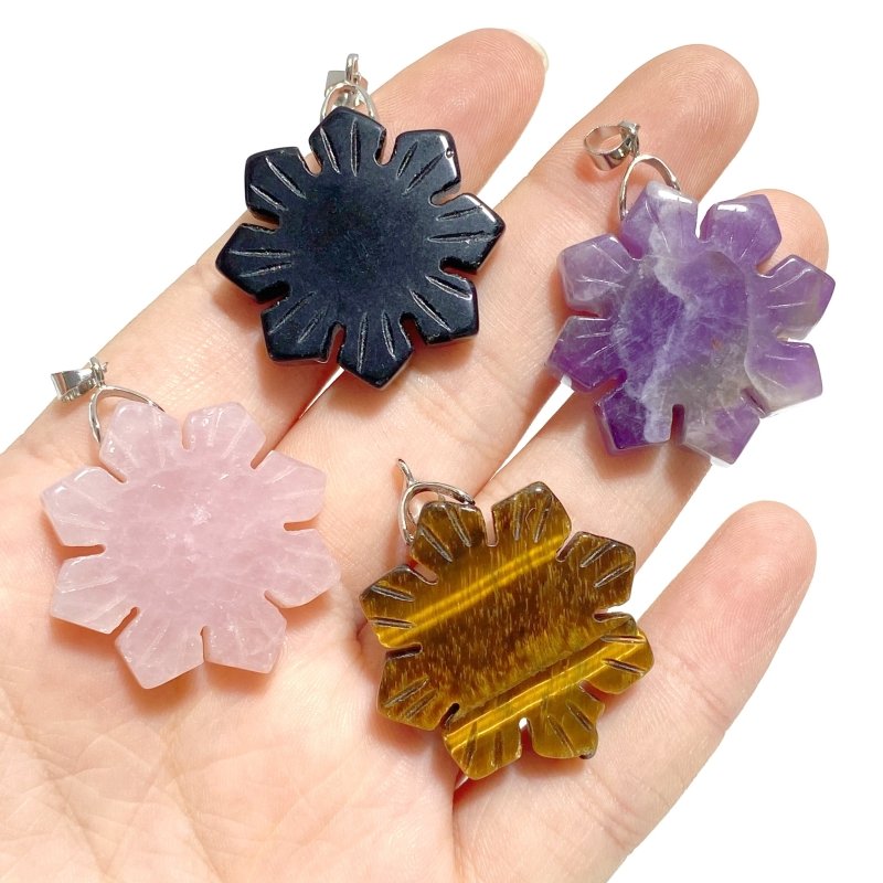 4 Types Snowflake Shape Pendants Wholesale Rose Quartz Obsidian Chevron Amethyst - Wholesale Crystals
