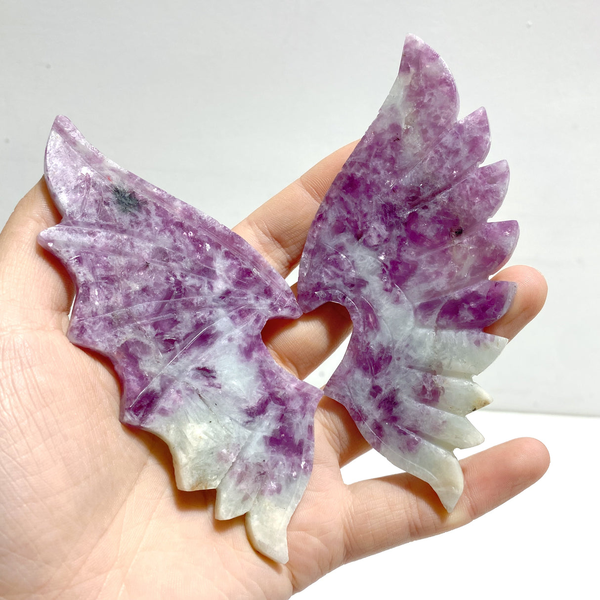 4 Pairs Spark Lepidolite Demon Angel Wing Carving With Stand