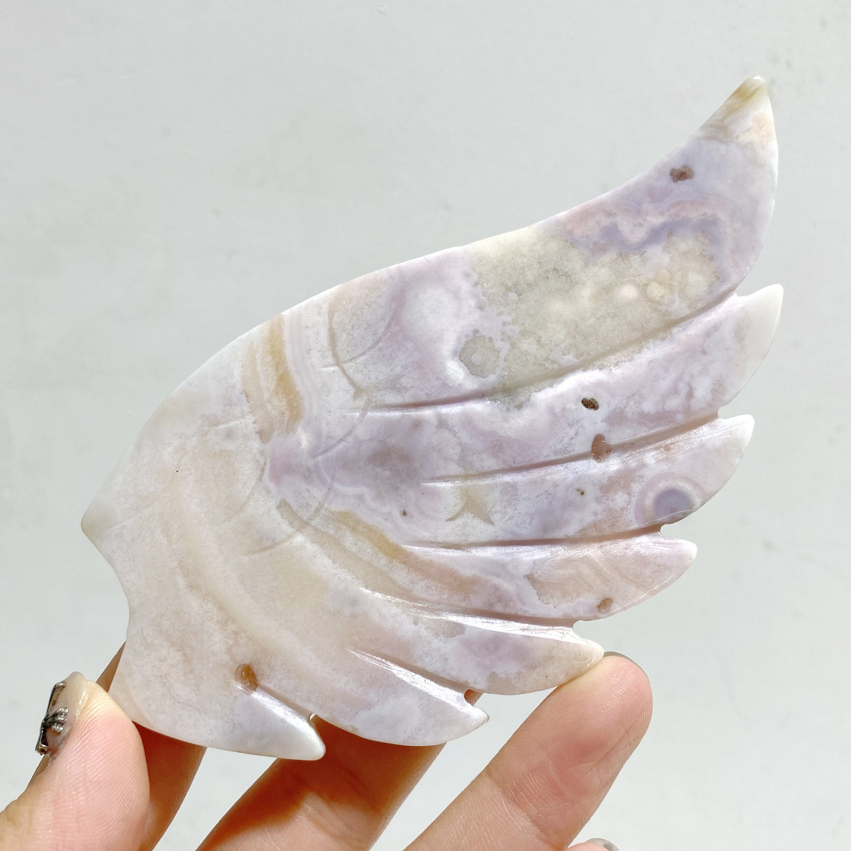 Pink Amethyst Heart Wing Carving With Stand