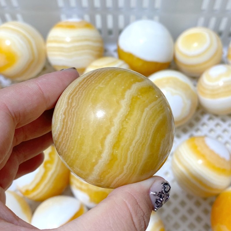 49 Pieces Stripe Yellow Calcite Spheres (Sea Freight Only) -Wholesale Crystals