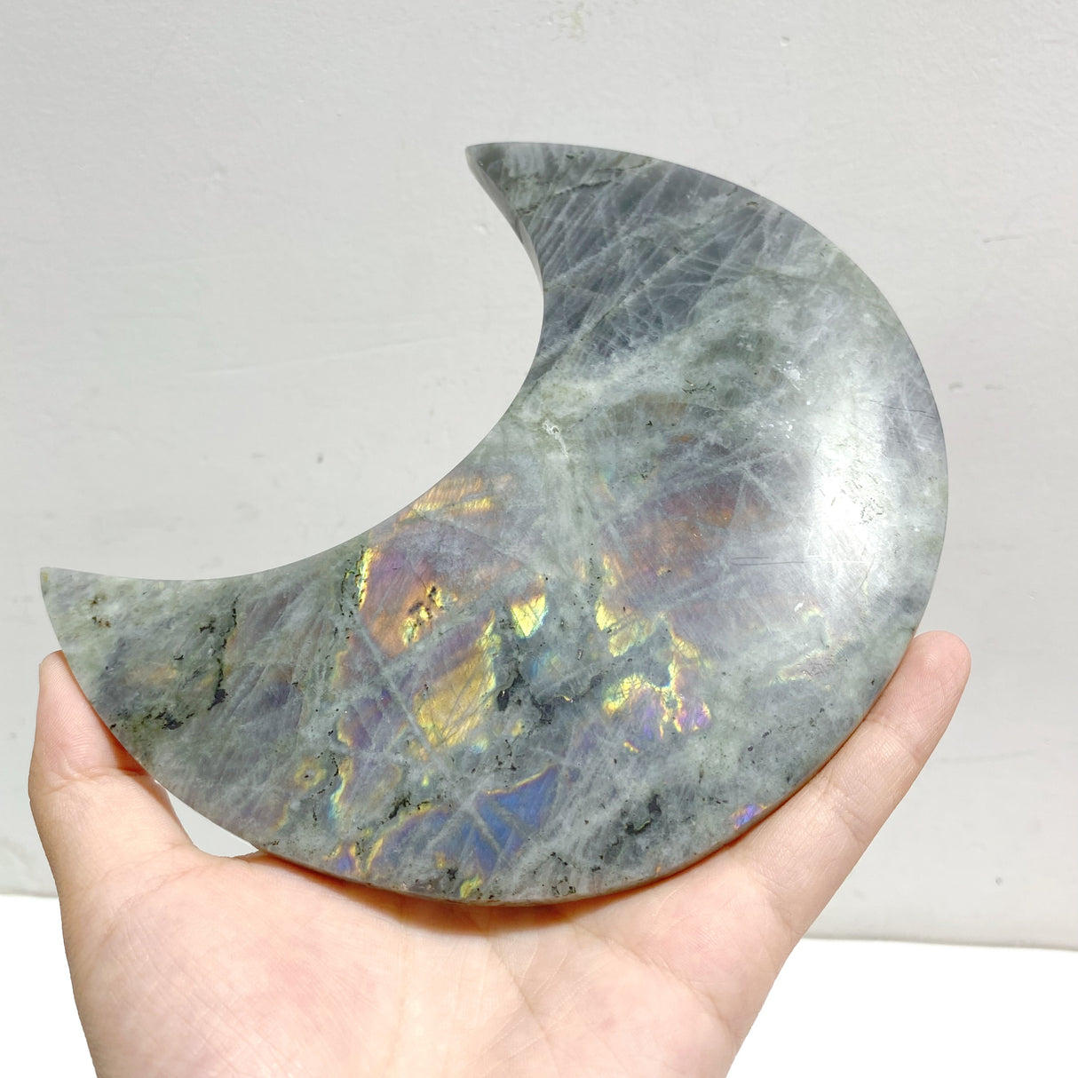 3 Pieces Beautiful Labradorite Moon Carving With Stand