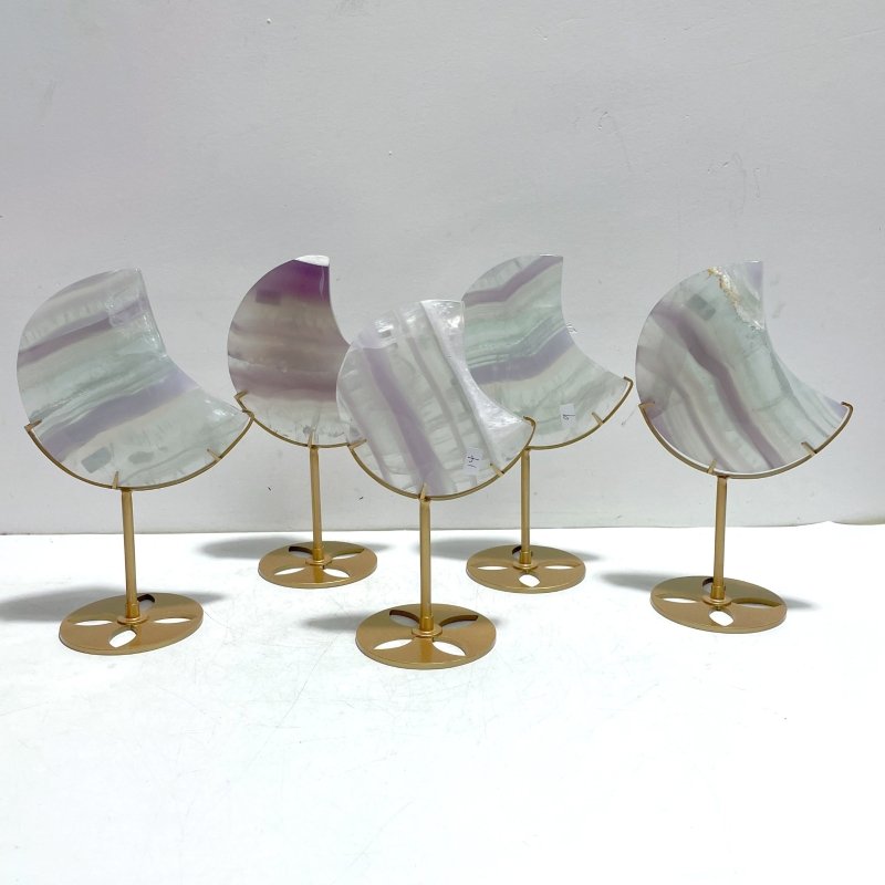 5 Pieces Fluorite Moon Carving With Stand - Wholesale Crystals
