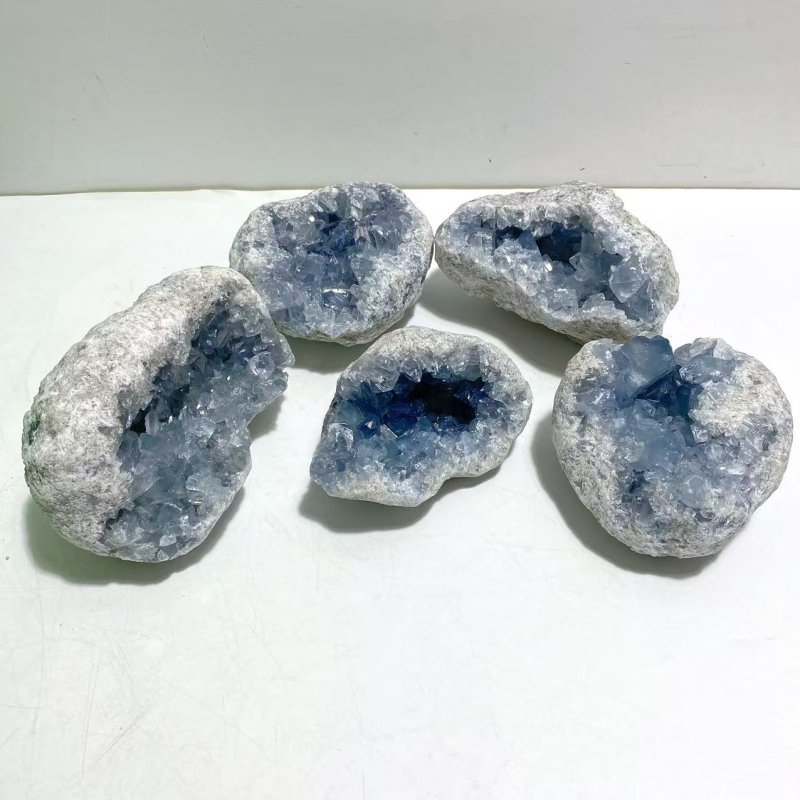 5 Pieces Large Blue Celestite Cluster Home Decor - Wholesale Crystals