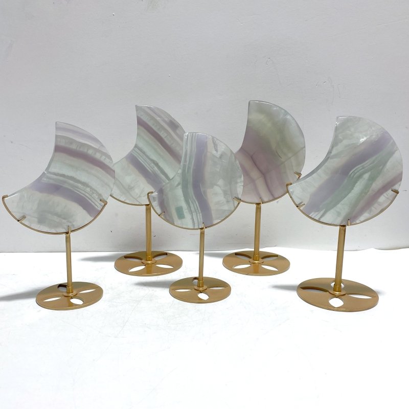 5 Pieces Large Fluorite Moon Carving With Stand - Wholesale Crystals